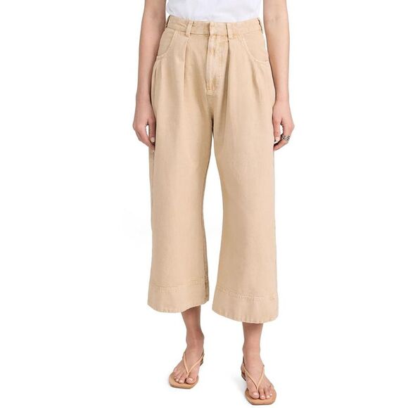 Free People Pants - Free People Womens Sweet Talk Tan Crop Cotton Wide Leg Pants NWT